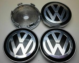 VW フォルクスワーゲン 60mm 黒銀 4つ ホイールキャップ ゴルフ ポロ ビートル ティグアン パサート アップ タイプⅱ アルテオン