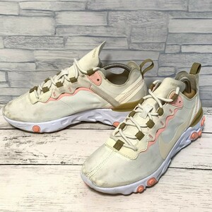 R5438bE NIKE ナイキ スニーカー ベージュ×ピンク レディース 24.5cm REACT ELEMENT 55 リアクトエレメント55 軽量 シューズ BQ2728-007