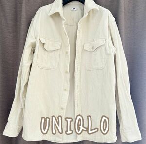 送料無料★UNIQLO ユニクロ コーデュロイオーバーサイズワークシャツ 長袖 オフホワイト S