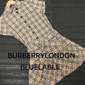 BURBERRYLONDONBLUELABEL半袖ワンピースブルーレーベル　ノバチェック　ロゴ刺繍　リボンベルト　コットン100