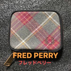 FRED PERRY フレッドペリー　ロゴ刺繍入り　キーケース　ラウンドジップ　カードケース　5連キーケース　チェック柄　グレー
