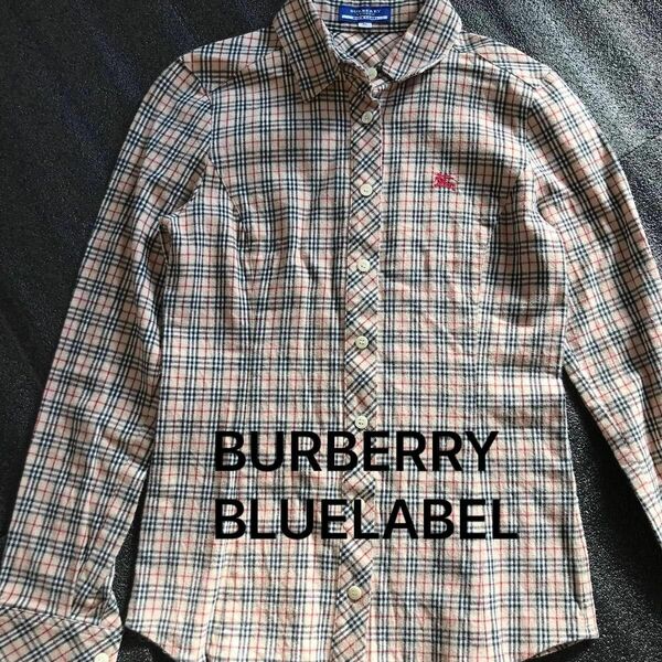 バーバリー　ブルーレーベル　BURBERRY BLUELABELノバチェック　シャツ　ホースロゴ刺繍長袖シャツ　長袖ブラウス　開襟