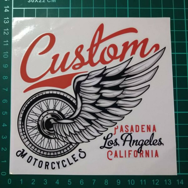 カスタムロゴ　翼　タイヤ　モーターサイクル　ロサンゼルス　カリフォルニア　車　バイク　ステッカー　転写シール