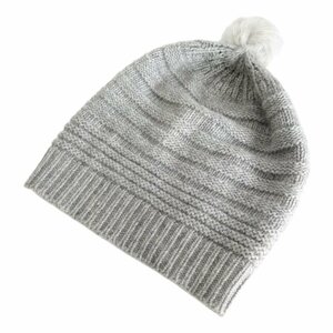  beautiful goods EMPORIO ARMANI Emporio Armani cashmere Blend pompon knitted cap hat S/M gray *