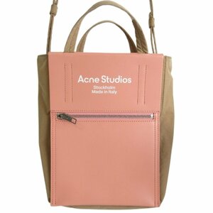 美品 Acne Studios アクネストゥディオズ ペイパリー レザー×ナイロン 2way トートバッグ ショルダーバッグ ピンク×ブラウン ◆