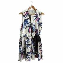 美品 EMILIO PUCCI エミリオプッチ 総柄 リーフ柄 シルク100％ ノースリーブ ひざ丈 ワンピース ドレス 38 ホワイト系 ◆_画像1