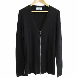  beautiful goods PRADA Prada long sleeve Zip up rib knitted cardigan large size 44 black *