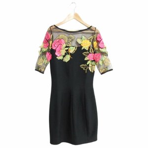  beautiful goods Blumarine Blumarine short sleeves rose embroidery mesh sleeve stretch knee height tight One-piece 38 black *