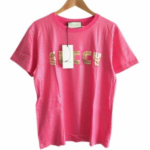 未使用 18SS GUCCI グッチ×セガ コラボ スター 星柄 半袖 GUCCYプリント Tシャツ カットソー オーバーサイズ XS ピンク×ゴールド ◆