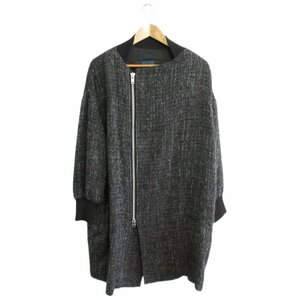 美品 14AW REGULATION Yohji Yamamoto レギュレーション ヨウジヤマモト ダブルジップ リブカラー ツイードコート サイズ2 ブラック ◆