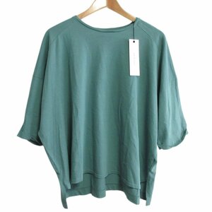 未使用 22SS pas de calais パドカレ ハーフサガット天竺 製品染め 七分袖 Tシャツ カットソー オーバーサイズ 36 グリーン系 ◆