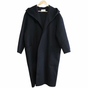 美品 19AW CELFORD セルフォード ビッグフードリバーコート フロントオープン ベルテッド フーデッドコート 36 ネイビー ◆