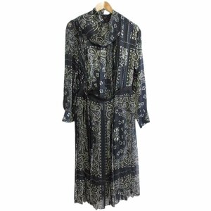 新品同様 23SS sacai サカイ Bandana Print Dress ペイズリー柄 シアー ひざ下丈 ワンピース デザインプリーツドレス 2 ネイビー系 ◆