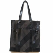 美品 BURBERRY ESTABLISHED バーバリー ノバチェック柄 キャンバス×レザー 2way トートバッグ ワンショルダーバッグ グレー×ブラック系_画像2