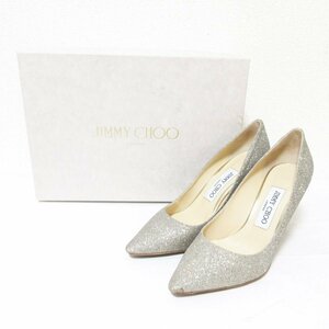 美品 JIMMY CHOO ジミーチュウ グリッター ポインテッドトゥ ピンヒール パンプス サイズ36 約23cm シルバー