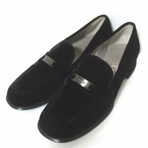 美品 PRADA プラダ ロゴプレート ベロア ローファー シューズ 37.5サイズ 24.5cm相当 ブラック