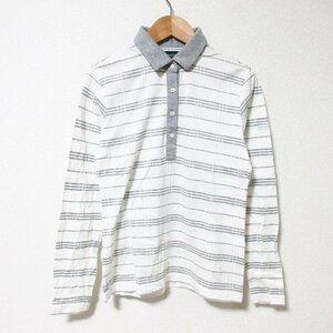 美品 BURBERRY GOLF バーバリーゴルフ ボーダー柄 長袖 ポロシャツ カットソー サイズＭ ホワイト×グレー ◆