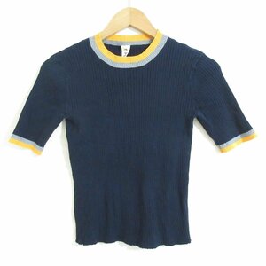  beautiful goods nagonstansnagon Stan s stretch rib color short sleeves rib knitted cut and sewn 36 navy *