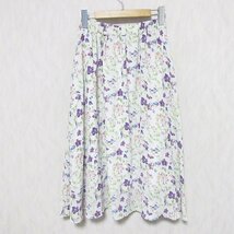 美品 LAURA ASHLEY ローラアシュレイ エルムズウェル柄 花柄 イージー ロング スカート N98-76011 38 ホワイト ◆_画像1