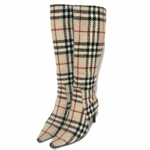 美品 BURBERRY バーバリー ノバチェック柄 ツイード ハイヒール ロングブーツ 37サイズ 23.5cm相当 ベージュ系