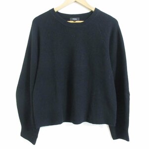 美品 Theory セオリー CHARMANT SCULPTED SLEEVE CR カシミヤブレンド 長袖 リブニット セーター L ブラック ◆