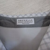 美品 BRUNELLO CUCINELLI ブルネロクチネリ ウィンドウペン ストレッチ 半袖 レイヤードシャツ XS グレー×ホワイト ◆_画像3