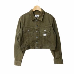 美品 Calvin Klein Jeans カルバンクラインジーンズ ショート丈 デニムジャケット Ｇジャン ジージャン Ｍ カーキ 024