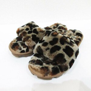 美品 UGG アグ Cozette Leopard レオパード柄 ファー スライドサンダル 1106269 サイズUS6 23cm ブラウン