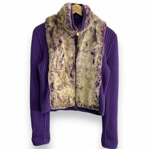  beautiful goods FENDI Fendi silk 100% beaver fur high‐necked Zip up knitted blouson 46 purple *