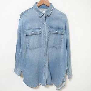 美品 Healthy DENIM ヘルシーデニム Almond ストレッチ 長袖 デニムシャツ 68620PA オーバーサイズ 1 ライトブルー ◆