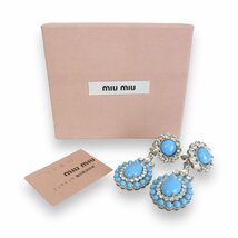 美品 miumiu ミュウミュウ ビジュー ラインストーン イヤリング アクセサリー シルバーカラー×ブルー ◆_画像2