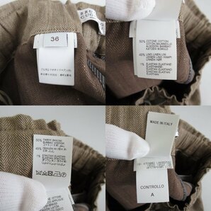 美品 19SS BRUNELLO CUCINELLI ブルネロクチネリ ヘリンボーン リネンブレンド センタープレス イージーパンツ 36 ブラウン ◆の画像8