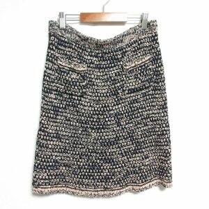  beautiful goods CHANEL Chanel silk Blend here Mark button knee on height tweed knitted skirt 38 multicolor *