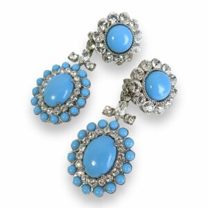  beautiful goods miumiu MiuMiu biju- rhinestone earrings accessory silver color × blue *