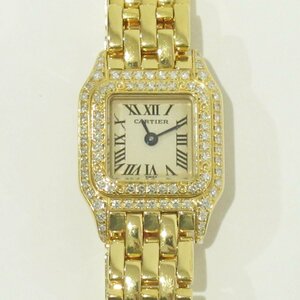  beautiful goods Cartier 2 -ply bezel diamond Mini Panthere de Cartier square form clock K18YG 750 43.6g yellow gold *