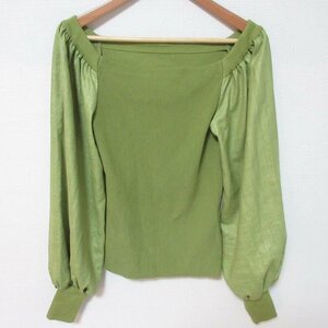 美品 ADEAM アディアム 2020年プレフォール Matcha Puff Sleeve Sweater オフショルダー 長袖 ニット セーター 41606 サイズ0 グリーン ◆