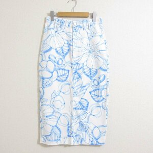 美品 21SS Christian Wijnants クリスチャンワイナンツ SARE SKIRT フラワープリント マキシ丈 デニムスカート 36　ホワイト×ブルー ◆