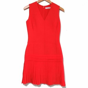 Почти неиспользованный христианский Dior Christian Dior Bower Tower v Шея шелк шелк призмец платье рукава f34 красное ◆