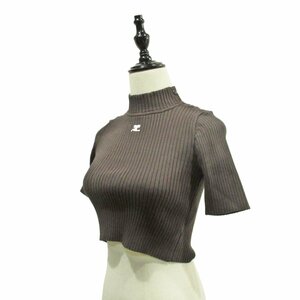  beautiful goods 23AW Courreges paris Courreges Logo embroidery short sleeves high‐necked cropped pants tops short knitted sweater size XS Brown *