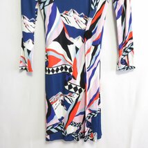 美品 EMILIO PUCCI エミリオプッチ 総柄 シルクブレンド 長袖 ひざ丈 カシュクール ワンピース ドレス 38 マルチカラー ◆_画像7