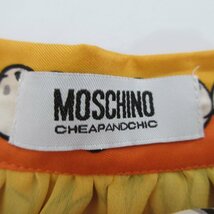 美品 MOSCHINO モスキーノチープアンドシック シルク100％ 総柄 プリント 膝丈 フレアスカート サイズ38 オレンジ系 ◆_画像6