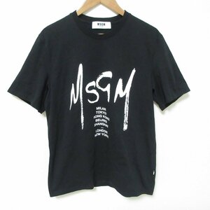 美品 MSGM エムエスジーエム ロゴプリント コットン 半袖 Tシャツ サイズS ブラック ◆