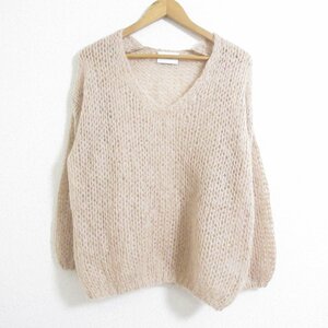 美品 22AW CLANE クラネ V NECK LOOSE MOHAIR KNIT TOPS モヘアブレンド 長袖 ニット セーター オーバーサイズ 1 ベージュ ◆