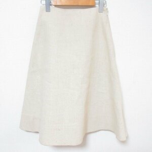 美品 MADISONBLUE マディソンブルー JUTE FLARE SKIRT リネン×コットン 膝丈 フレアスカート サイズ1 ライトベージュ ◆