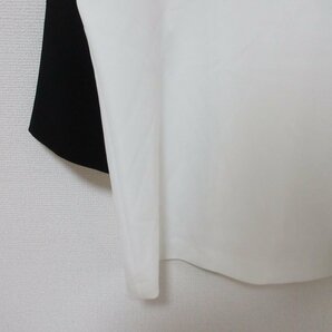 美品 Max Mara マックスマーラ ラウンドネック バイカラー 七分袖 クレープブラウス カットソー 大きいサイズ 44 ホワイト×ブラック ◆の画像4