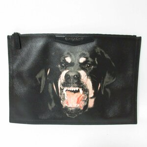 美品 GIVENCHY×ROTTWEILER ジバンシィ×ロットワイラー レザー ドッグプリント クラッチバッグ セカンドバッグ TE0173 ブラック ◆