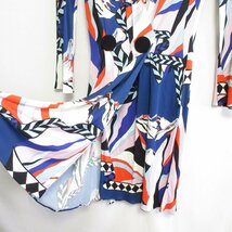 美品 EMILIO PUCCI エミリオプッチ 総柄 シルクブレンド 長袖 ひざ丈 カシュクール ワンピース ドレス 38 マルチカラー ◆_画像5