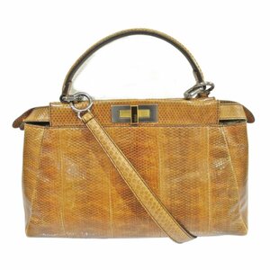 Красивые товары Fendi Fendi Pocket Caboo Средний Python Leather 2way Smodbag Сумка для плеча коричневая ◆