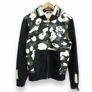 美品 A BATHING APE アベイシングエイプ panda full zip hoodie パンダ 総柄 フーディー シャークパーカー M ブラック系 ◆の画像1