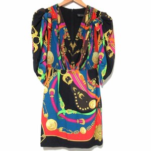  almost unused 20SS VERSACE Versace total pattern knee on height V neck dress One-piece A233265 36 155/80A multicolor *